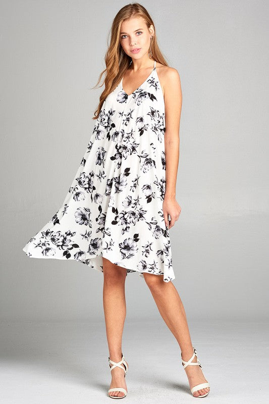Asymmetric Open Back Halter Neck Floral Dress
