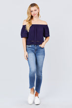 Elbow Sleeve Off The Shoulder Lace Trim Woven Top