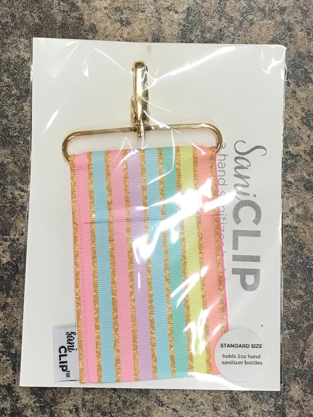 SaniClip™ Hand Sanitizer Bottle Holder - Pastel Stripes