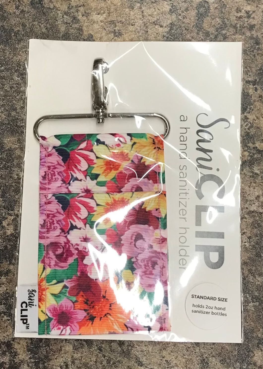 SaniClip™ Hand Sanitizer Bottle Holder - Pink Floral