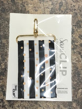 SaniClip™ Hand Sanitizer Bottle Holder - Black & White Stripes Gold Dots