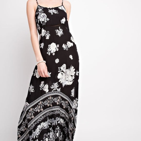 Black White Spaghetti Strap Cutout Maxi Dress