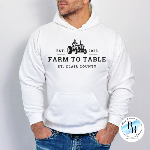 St. Clair County Farm to Table Merchandise - Tractor Logo - White with Black Ink