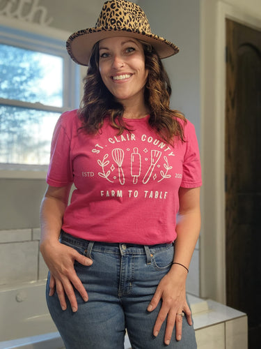St. Clair County Farm to Table Merchandise - Baker/Maker Logo - Pink with White Ink
