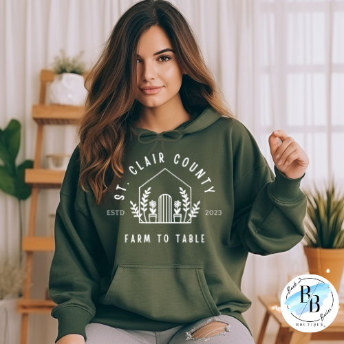 St. Clair County Farm to Table Merchandise - Plant Logo - Military Green with White Ink