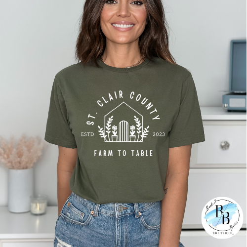 St. Clair County Farm to Table Merchandise - Plant Logo - Military Green with White Ink