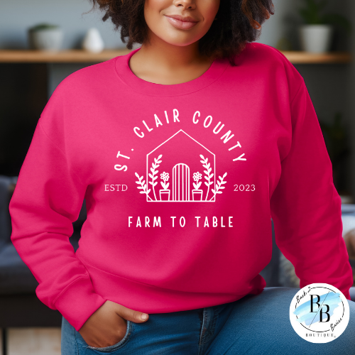 St. Clair County Farm to Table Merchandise - Plant Logo - Pink with White Ink