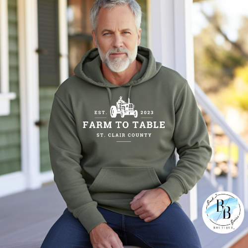 St. Clair County Farm to Table Merchandise - Tractor Logo - Military Green with White Ink