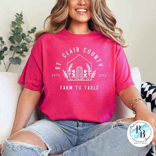 St. Clair County Farm to Table Merchandise - Plant Logo - Pink with White Ink