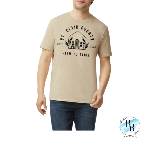 St. Clair County Farm to Table Merchandise - Plant Logo - Sand with Black Ink