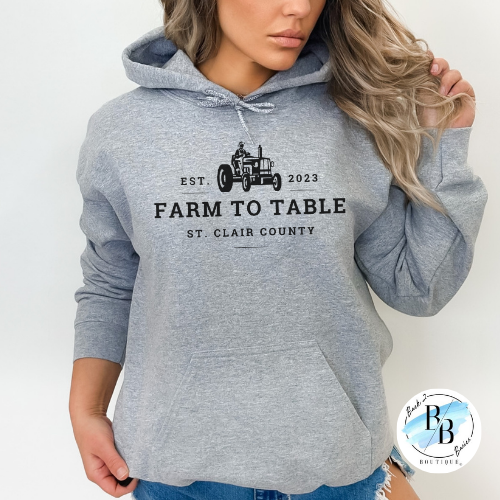 St. Clair County Farm to Table Merchandise - Tractor Logo - Gray with Black Ink