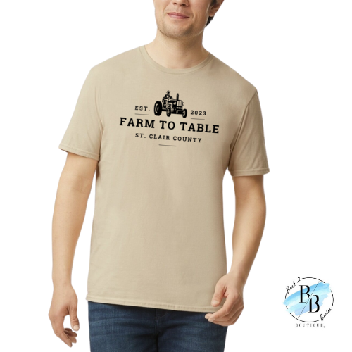 St. Clair County Farm to Table Merchandise - Tractor Logo - Sand with Black Ink