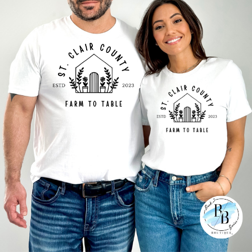 St. Clair County Farm to Table Merchandise - Plant Logo - White with Black Ink