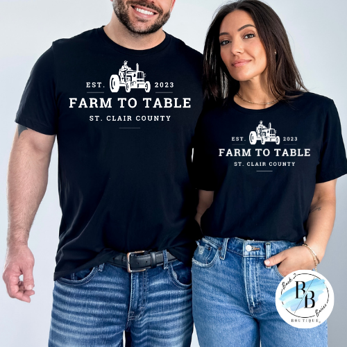 St. Clair County Farm to Table Merchandise - Tractor Logo - Black with White Ink