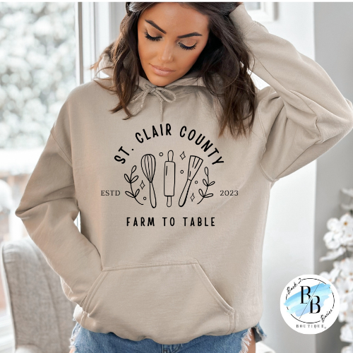 St. Clair County Farm to Table Merchandise - Baker/Maker Logo - Sand with Black Ink