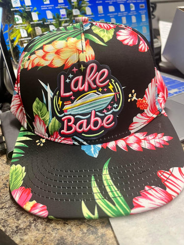 Lake Babe Floral Baseball Hat (Blue Boat)