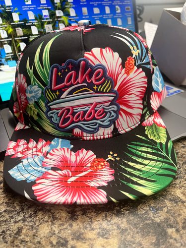 Lake Babe Floral Baseball Hat (Pink Boat)