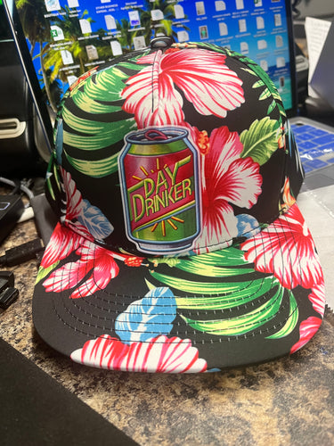 Day Drunk Floral Baseball Hat (Pink Green)