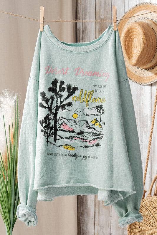 Mineral Washed Vintage Graphic Cropped Sweatshirt - Desert Dreaming