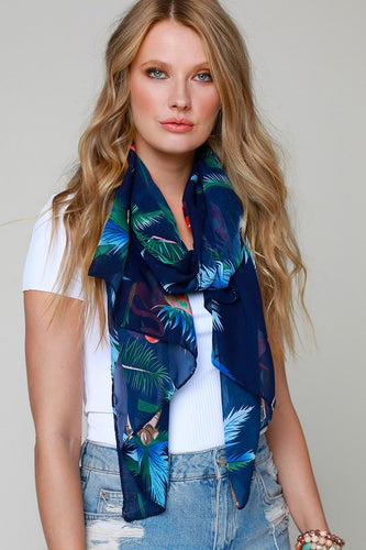 Navy Tropical Flamingo Print Scarf