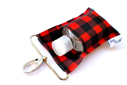 SaniClip™ Hand Sanitizer Bottle Holder - Buffalo Plaid