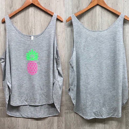 Neon Pink Green Pineapple Loose Fit Tank Top