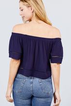 Elbow Sleeve Off The Shoulder Lace Trim Woven Top