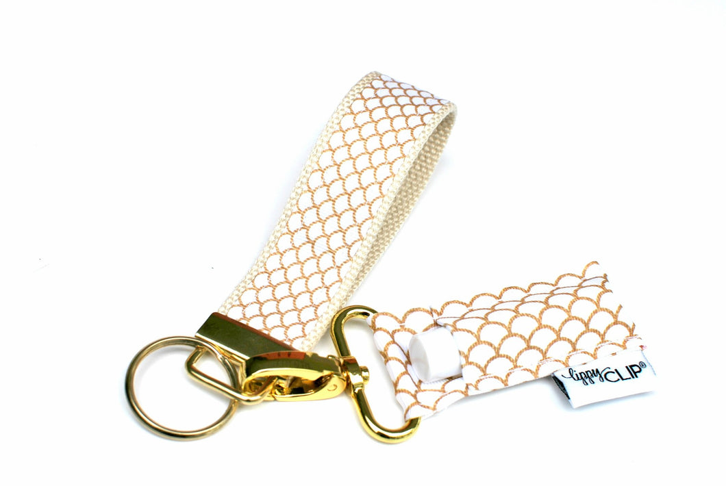LippyClip® Keychain - Gold and White Mermaid Scales - Natural