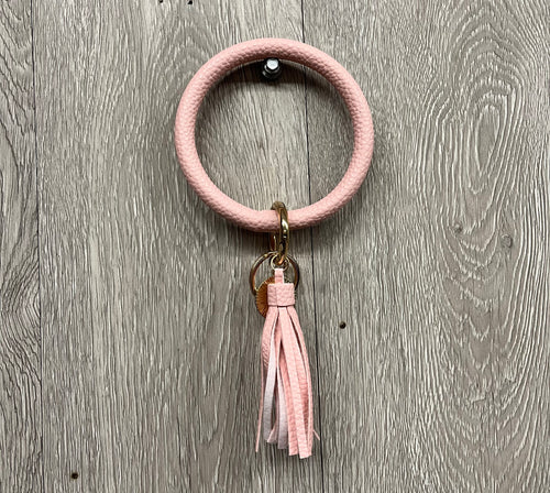 Boutique Key Ring Bangle Tassel Leather Pink Gold Hardware BB540