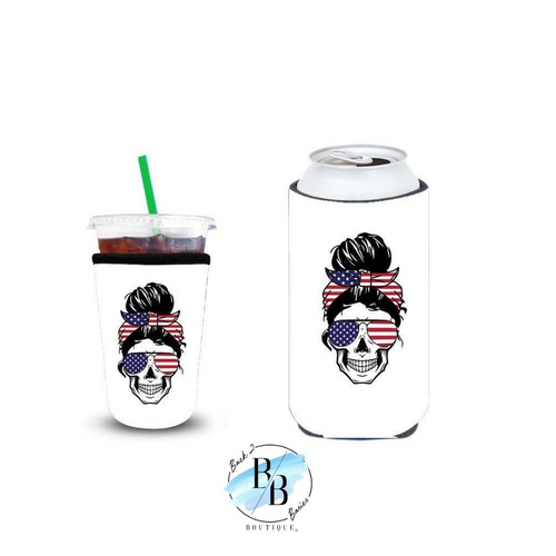 Mombie Red White & Blue Tall Slim Can Koozie