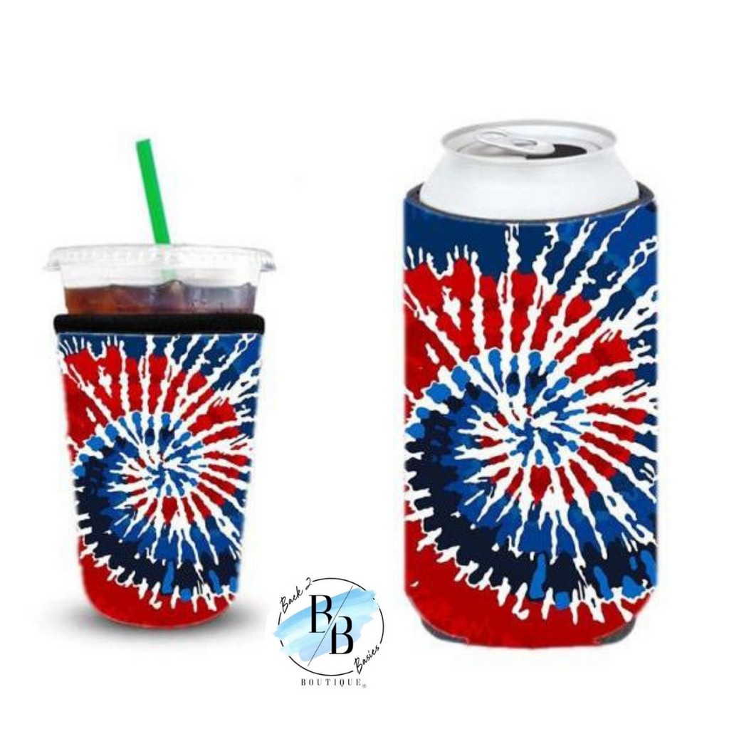 Tie Dye Red White & Blue Tall Slim Can Koozie