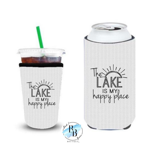 The Lake Life Is My Happy Place Tall Slim Can Koozie