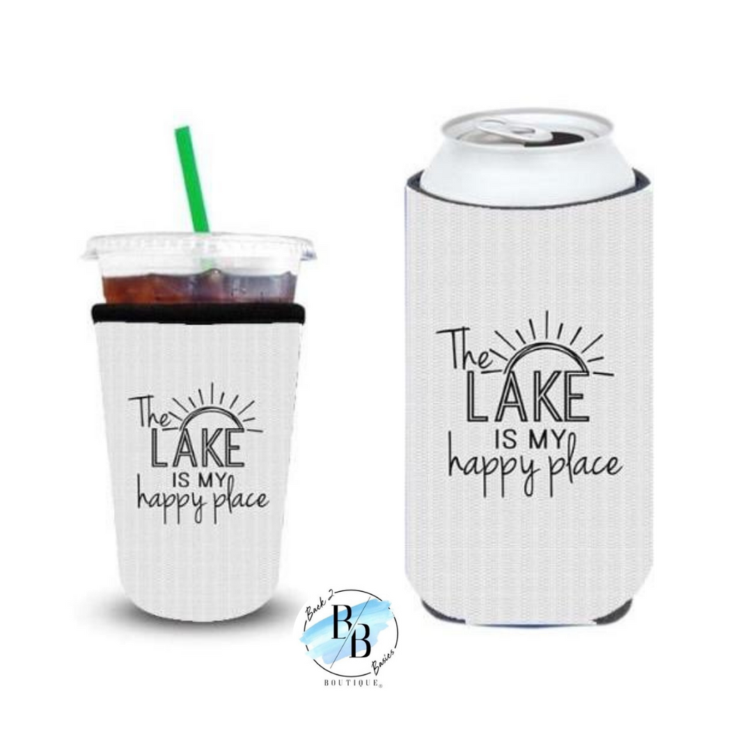 The Lake Life Is My Happy Place Tall Slim Can Koozie