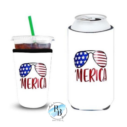 'Merica Red White & Blue Sunglasses Tall Slim Can Koozie