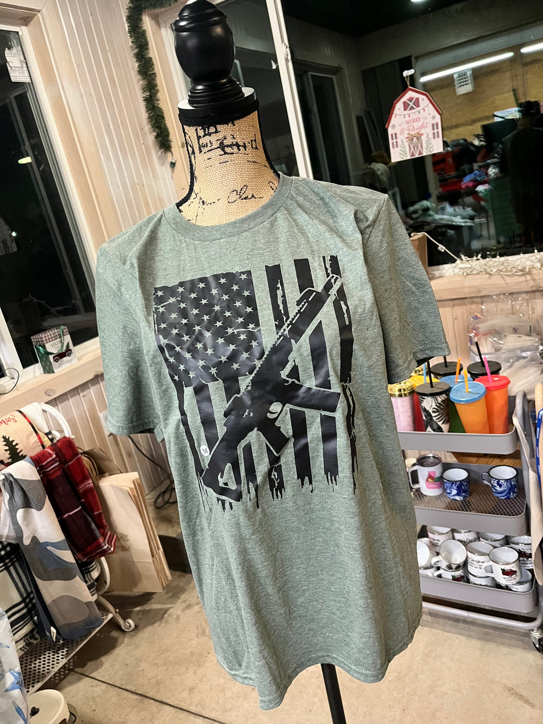 American Flag Olive Short Sleeve Tee