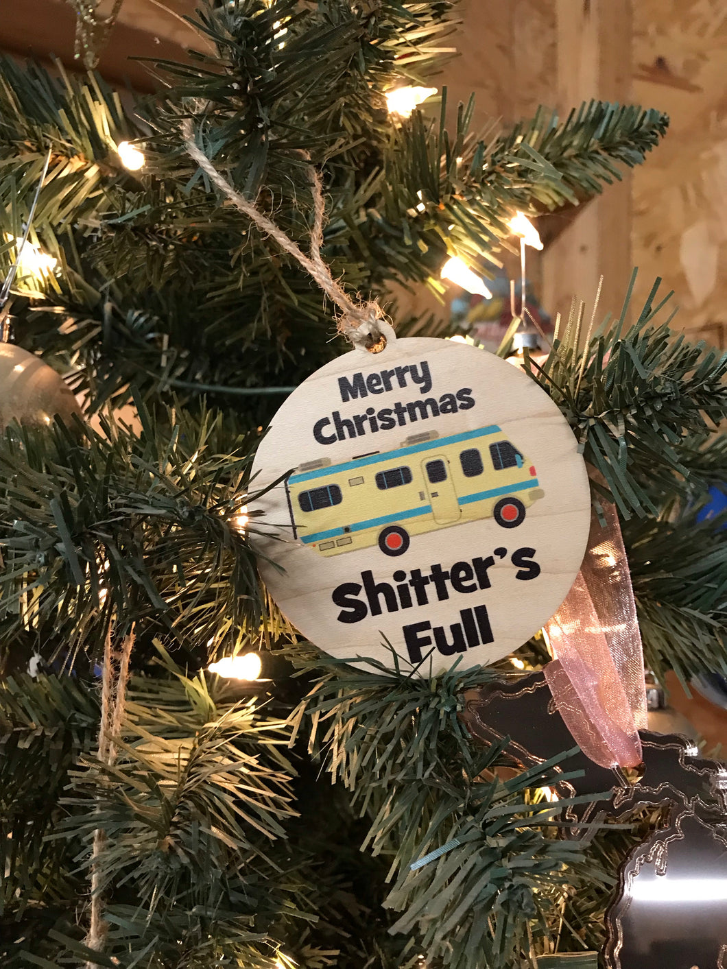 Merry Christmas Shitter's Full Wooden Christmas Ornament
