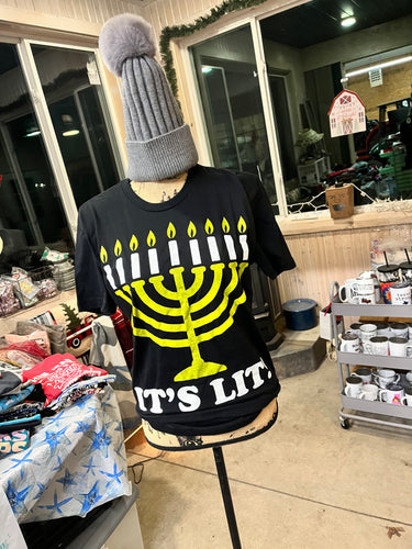 Reasons It's Lit Short Sleeve Holiday Tee Menorah