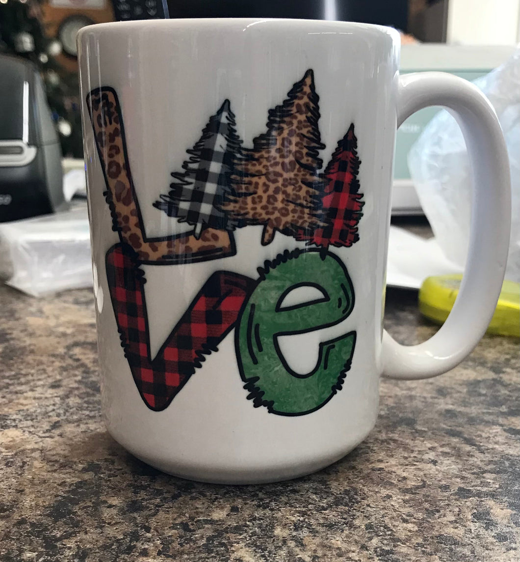 Love Leopard Plaid Trees Coffee Mug 15 oz.