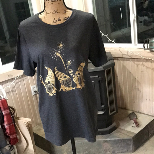 Gold Sparkly Holiday Gnomes Short Sleeve Tee