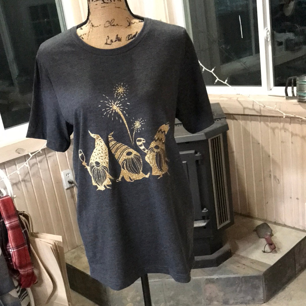 Gold Sparkly Holiday Gnomes Short Sleeve Tee