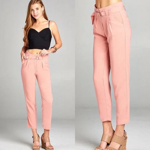 High rise With Double Metal Trim Belted Pants